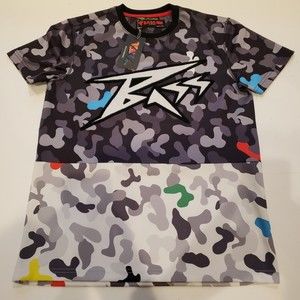 Bass By Ron Bass Gray Camo Short Sleeve Shirt Crown Men's Size Small